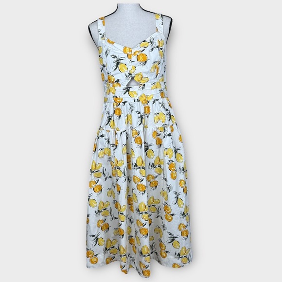 Free Assembly Dresses & Skirts - Free Assembly Lemon Print Midi Dress M Sleeveless Peek a Boo Front Smocked Back